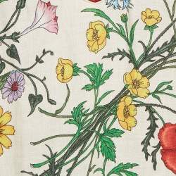 Gucci Cream/Multicolor Floral Print Linen Asymmetric Midi Dress M