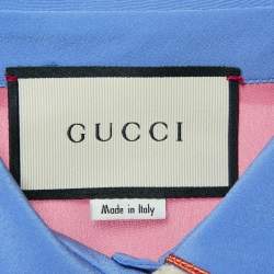 Gucci Pink Silk Contrast Trim Detail Ruffled Blouse L