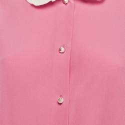 Gucci Pink Silk Contrast Trim Detail Ruffled Blouse L