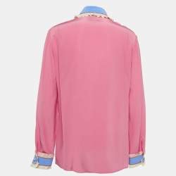Gucci Pink Silk Contrast Trim Detail Ruffled Blouse L