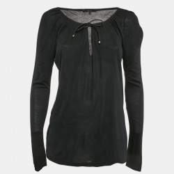 Gucci Black Jersey Neck Tie-Up Detail Full Sleeve Top S