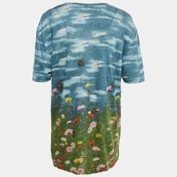 Pre Owned Gucci Multicolor Printed Linen Knit Top XS