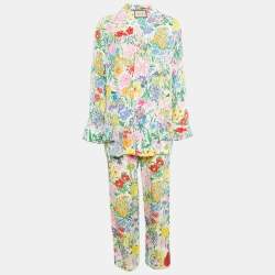 Gucci X Ken Scott Multicolor Silk Floral Print Top and Wide Leg Pants S