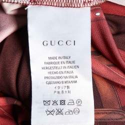 Pre Owned فستان غووتشي جيرسيه مطبوع أحمر داكن بطول الركبة مقاس صغير - سمول