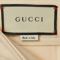 Pre Owned Gucci Cream Logo Print Gabardine Pleated Wool Culottes Trousers S