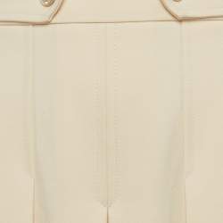 Pre Owned Gucci Cream Logo Print Gabardine Pleated Wool Culottes Trousers S