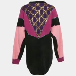 Gucci Black/Purple GG Sequin Embroidered Rib Knit Sweater Dress S