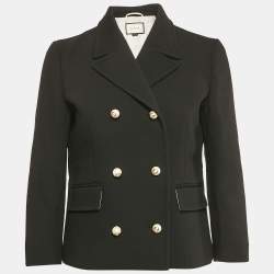 Gucci Black Textured Wool Blend Double Breasted Blazer M