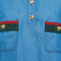 Gucci Blue Denim Web Contrast Trimmed Short Dress L