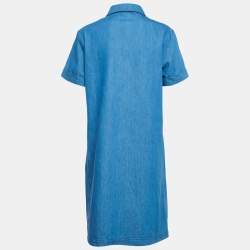 Gucci Blue Denim Web Contrast Trimmed Short Dress L