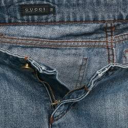 Pre Owned Gucci Blue Washed Denim Straight Leg Jean S Waist 28"