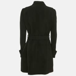 Gucci Black Crepe Zip-Up Button Detail Belted Mid-Length Coat M