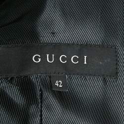 Gucci Black Crepe Zip-Up Button Detail Belted Mid-Length Coat M