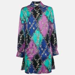 Pre Owned Gucci Multicolor GG Rhombus Print Silk Mini Dress S