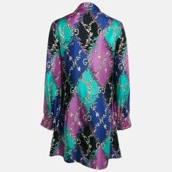 Pre Owned Gucci Multicolor GG Rhombus Print Silk Mini Dress S