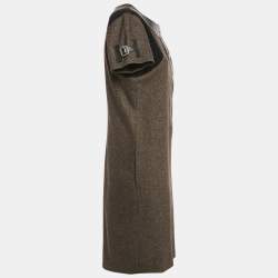 Gucci Black/Brown Wool Leather Trimmed Short Dress M