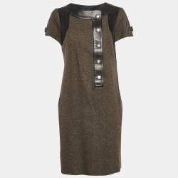 Gucci Black/Brown Wool Leather Trimmed Short Dress M