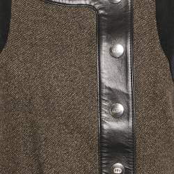Gucci Black/Brown Wool Leather Trimmed Short Dress M