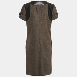 Gucci Black/Brown Wool Leather Trimmed Short Dress M