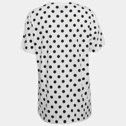 Gucci White Polka Dot Logo Print Cotton Crew Neck T-Shirt XS