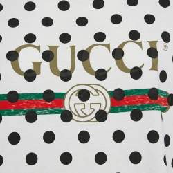 Gucci White Polka Dot Logo Print Cotton Crew Neck T-Shirt XS
