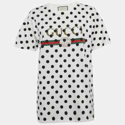 Gucci White Polka Dot Logo Print Cotton Crew Neck T-Shirt XS