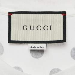 Gucci White Polka Dot Logo Print Cotton Crew Neck T-Shirt XS