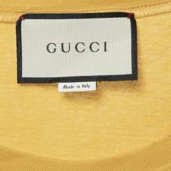 Gucci Yellow Vintage Logo Print Jersey Distressed T-Shirt M