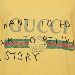 Gucci Yellow Vintage Logo Print Jersey Distressed T-Shirt M