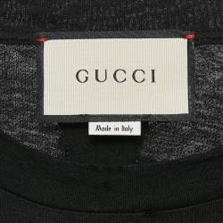 Pre Owned Gucci Black Vintage Logo Print Cotton Distressed Oversize T-Shirt L