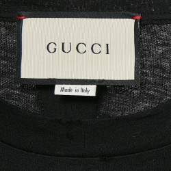 Pre Owned Gucci Black Vintage Logo Print Cotton Distressed Oversize T-Shirt L