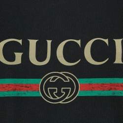 Pre Owned Gucci Black Vintage Logo Print Cotton Distressed Oversize T-Shirt L