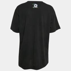 Pre Owned Gucci Black Vintage Logo Print Cotton Distressed Oversize T-Shirt L