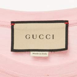 Pre Owned Gucci Pink Lemon Gucci Print Jersey Crew Neck T-Shirt XS