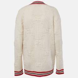 Pre Owned Gucci Cream Sylvie Web Knit Button Front Cardigan XS