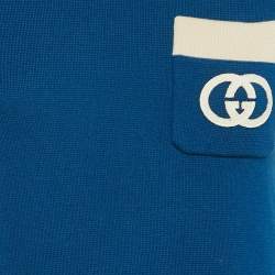 مملوكة مسبقًا Gucci Blue Interlocking GG Pocket Detail Wool Mini Dress M