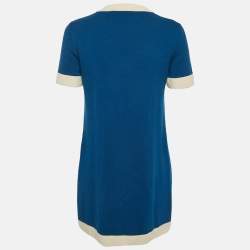 مملوكة مسبقًا Gucci Blue Interlocking GG Pocket Detail Wool Mini Dress M