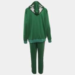 Gucci Green Floral Embroidered Cotton Blend Knit Tracksuit XL/L