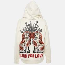 Pre Owned Gucci Cream Dog Embroidery Cotton Hooded Sweatshirt S