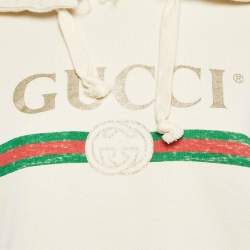 Pre Owned Gucci Cream Dog Embroidery Cotton Hooded Sweatshirt S
