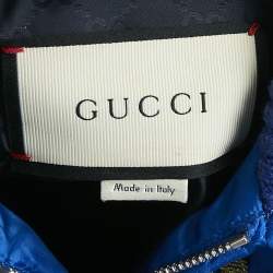 مملوكة مسبقًا جاكيت غوتشي مبطن نايلون أزرق مزخرف مقاس صغير (سمول)