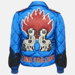 مملوكة مسبقًا جاكيت غوتشي مبطن نايلون أزرق مزخرف مقاس صغير (سمول)