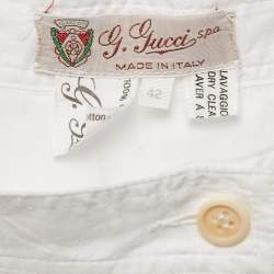 Pre Owned Gucci White Jacquard Cotton Gathered Midi Skirt M