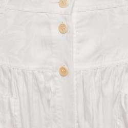 Pre Owned Gucci White Jacquard Cotton Gathered Midi Skirt M