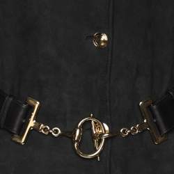 Gucci Black Suede and Fur Belted Mid-Length Coat M