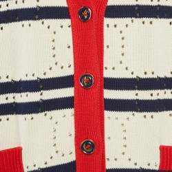 Gucci Cream GG Pointelle Knit Striped Button Front Cardigan XS