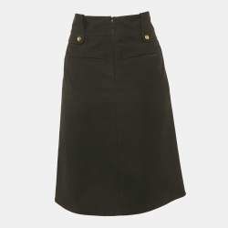 Pre Owned Gucci Black Gabardine Metal Detail Midi Skirt M