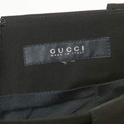 Pre Owned Gucci Black Gabardine Metal Detail Midi Skirt M