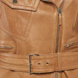 Gucci Brown Leather Zip-Up Biker Jacket M