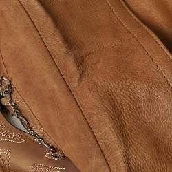 Gucci Brown Leather Zip-Up Biker Jacket M